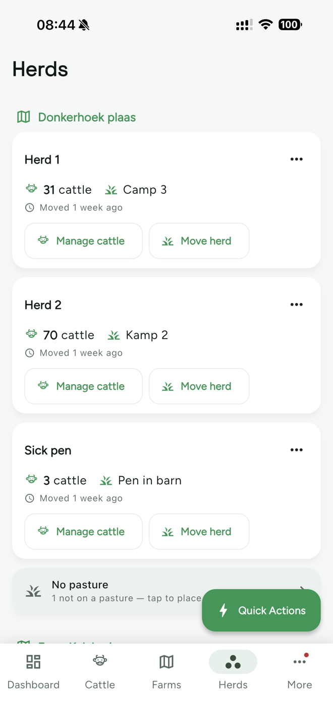 Herds and pastures list in OptiFarm