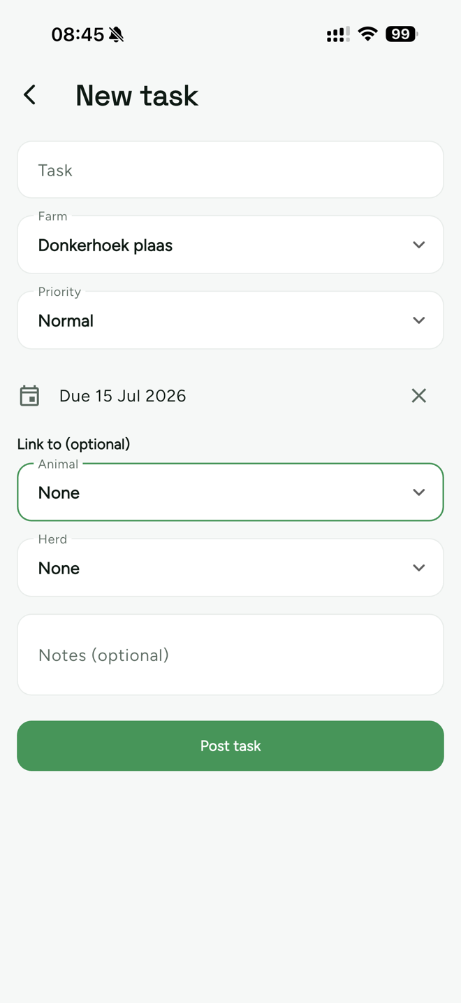 Posting a task to the farm from a phone in OptiFarm